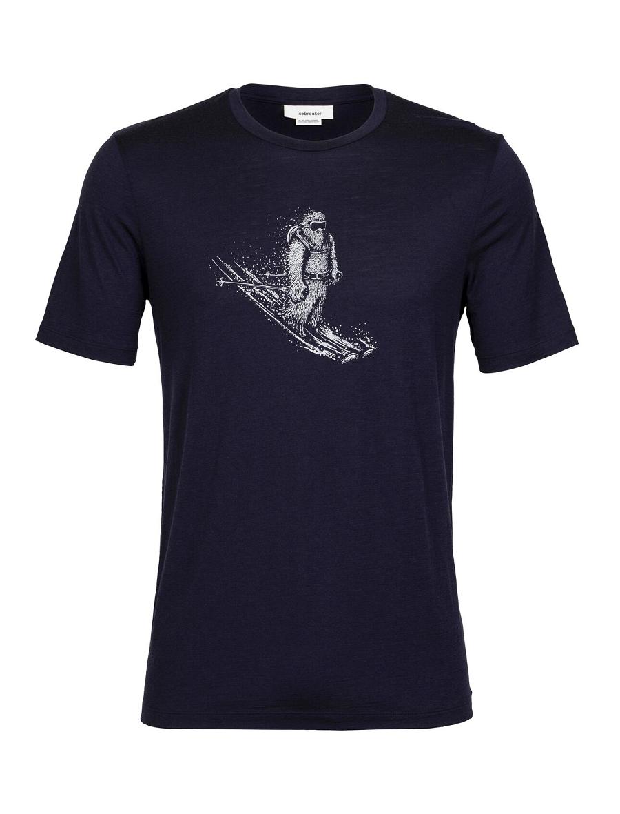 Men's Icebreaker Merino Tech Lite II Short Sleeve Skiing Yeti T Shirts Midnight Navy | CA 1738ZUTG